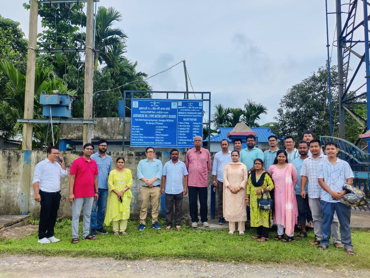 JJM_Assam's tweet photo. #JJMUpdate | Accompanied by officials from the division, Shri Ashis Majumder, NWE, NJJM, visited 10 completed and ongoing PWSSs under Gossaigaon division on 3 August and interacted with WUCs, beneficiaries, and other stakeholders to review the schemes' progress and functioning. https://t.co/tX9umPJX8H