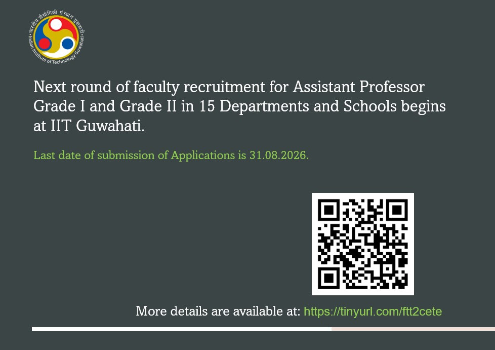 IITGuwahati's tweet photo. Next round of faculty recruitment for Assistant Professor Grade I and Grade II in 15 Departments and Schools begins at IIT Guwahati.

More details are available at https://t.co/ZzLVuYLHy5

#Recruitment https://t.co/0MAs48sBlJ
