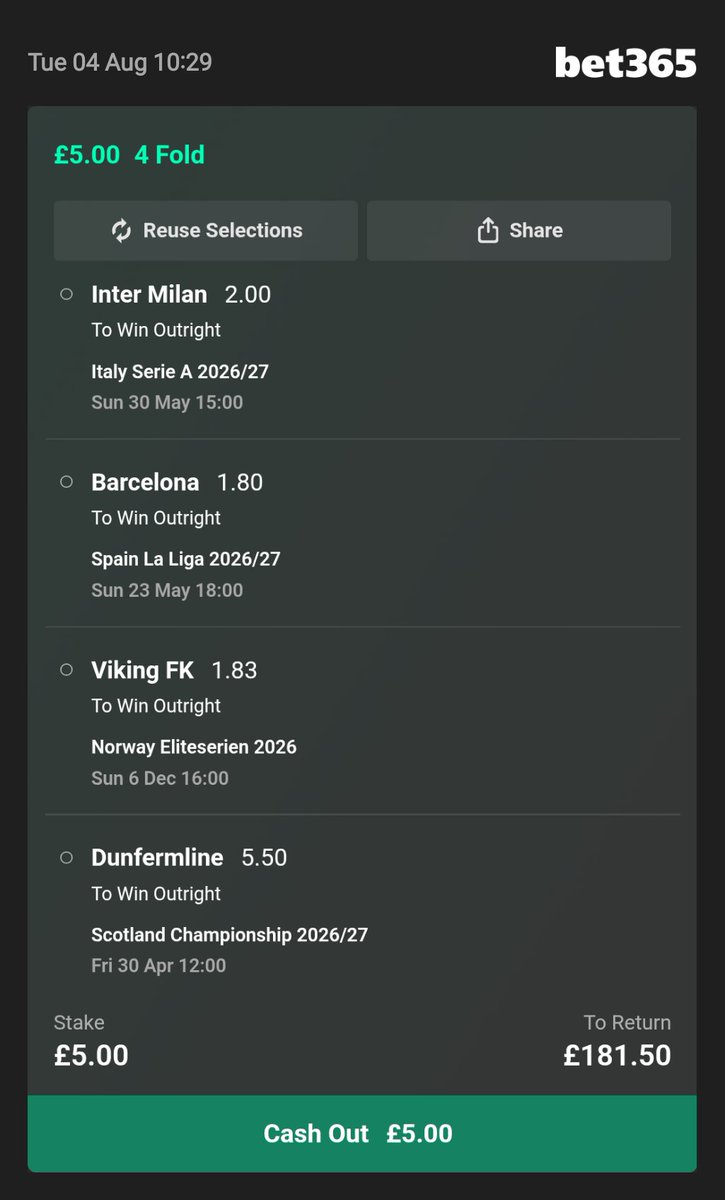 garydoc777's tweet photo. pre season bets 2
Add To Your Bet Slip - https://t.co/lXJAKcby4H https://t.co/qQ0LRWmlqd