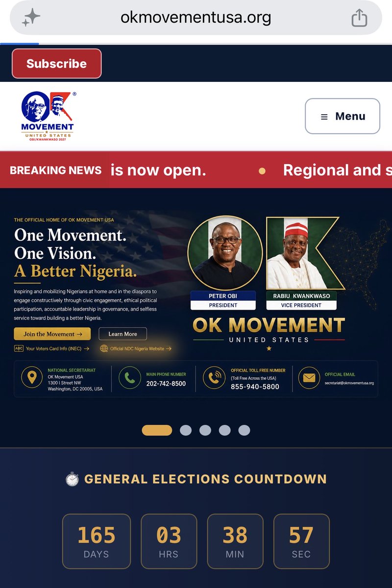 okmovementusa's tweet photo. 🚀 We're Live!
The Official OK Movement USA website is now online!
Join Nigerians across the United States as we organize, mobilize, and work together in support of the vision of Peter Obi and Rabiu Musa Kwankwaso for a better Nigeria.
🌐 Visit our website, https://t.co/wLqosLE7Zh
-become a member, volunteer, and be part of the movement.
Together, we can shape Nigeria's future.
🇳🇬 OK Movement USA
#OKMovementUSA #PeterObi #Kwankwaso #ObiKwankwaso2027 #NewNigeria #Nigeria2027