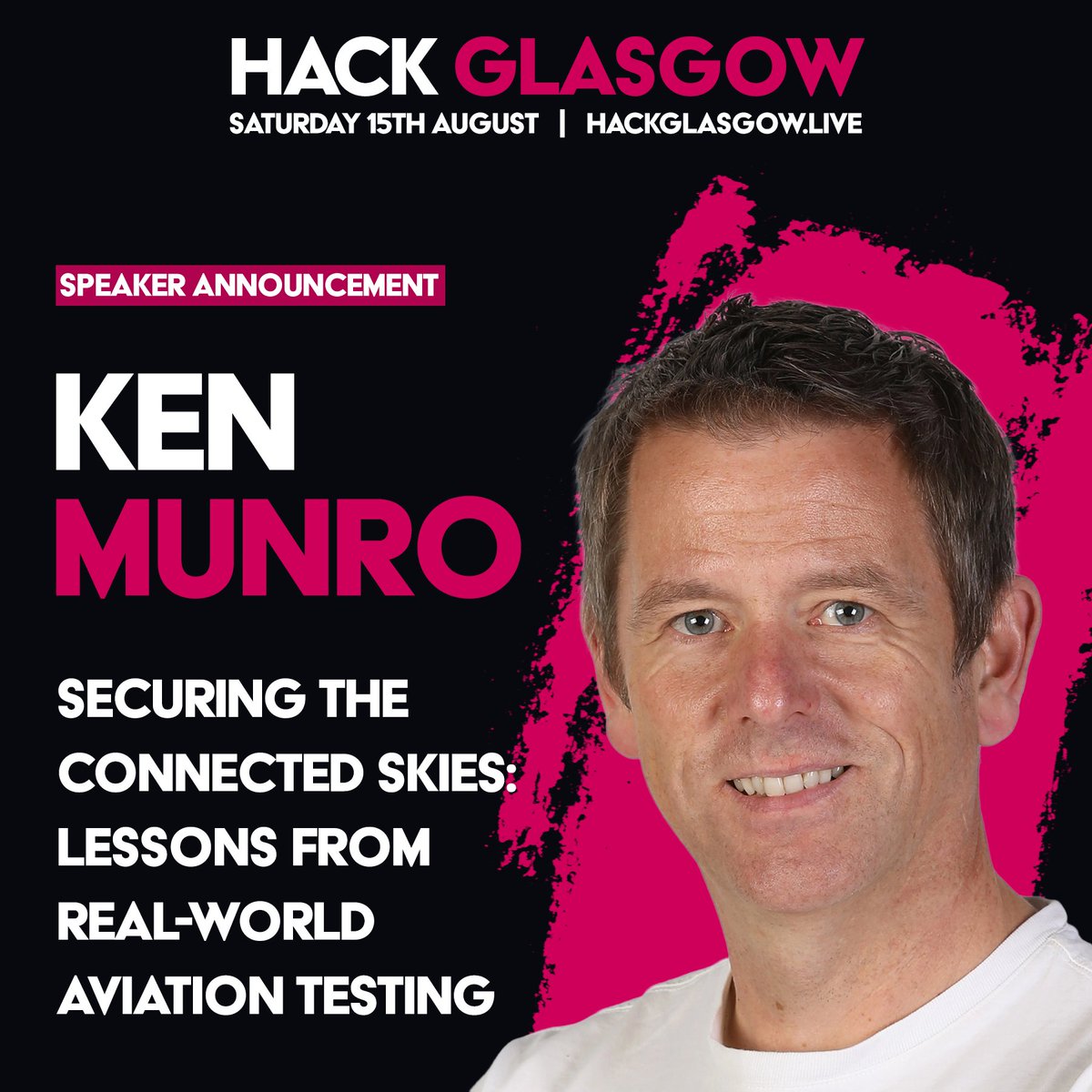 PenTestPartners's tweet photo. Our @TheKenMunroShow is heading to @Hack_Glasgow on Saturday, 15th August.
 
He’ll be sharing some of what we’ve learned from testing connected aviation systems, including electronic flight bags, wireless maintenance systems, passenger Wi-Fi, and satellite communications.
 
Ken will also cover how security findings are disclosed and worked through with manufacturers, airlines and regulators.
 
He’ll be on Stage 1 at 3:30 pm.
 
📌 https://t.co/StMEmFZizT
 
#HackGlasgow #AviationSecurity #CyberSecurity