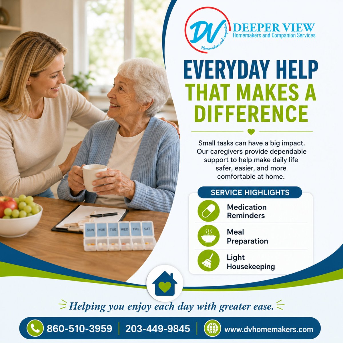 deeperviewhcs's tweet photo. From medication reminders and meal preparation to light housekeeping, our caregivers provide dependable support that helps individuals stay safe, comfortable, and independent at home. 💙✨

📞 Call 860-510-3959 or 203-449-9845

#HomeCare #MedicationReminders #MealPreparation https://t.co/QErwU1nexN