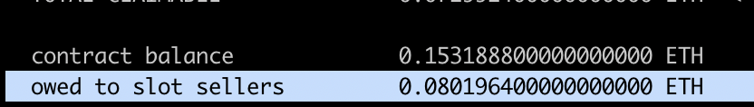 Metinzam2's tweet photo. There's 0.08E in the contract owed to slot sellers

If you own a slot and someone bought it out, remember to claim on the /withdraw page https://t.co/2cCFtZG7bv