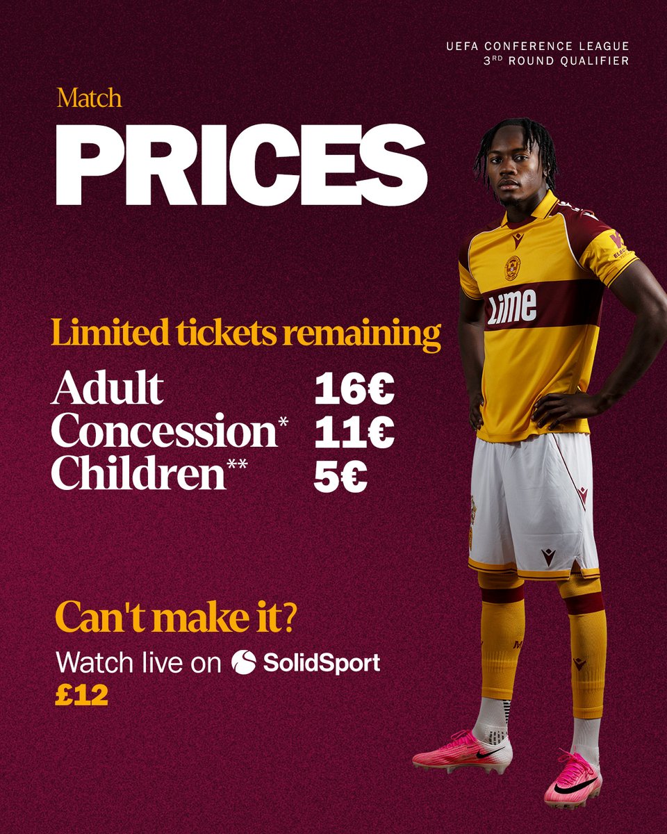 MotherwellFC's tweet photo. The European adventure takes us to Helsinki 🇫🇮

There are under 10 tickets remaining. If you wish to be in the stadium, we recommend purchasing as soon as possible.