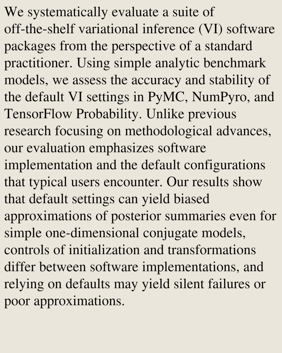 StatisticsCO's tweet photo. The Curious Case of the Default Settings: Evaluating Default Performance of Variational Inference Software

Madelyn Andersen, Elizabeth Bersson, Tamara Broderick
https://t.co/pkoYNmTA8r [𝚜𝚝𝚊𝚝.𝙲𝙾] https://t.co/2ureOk1tUk