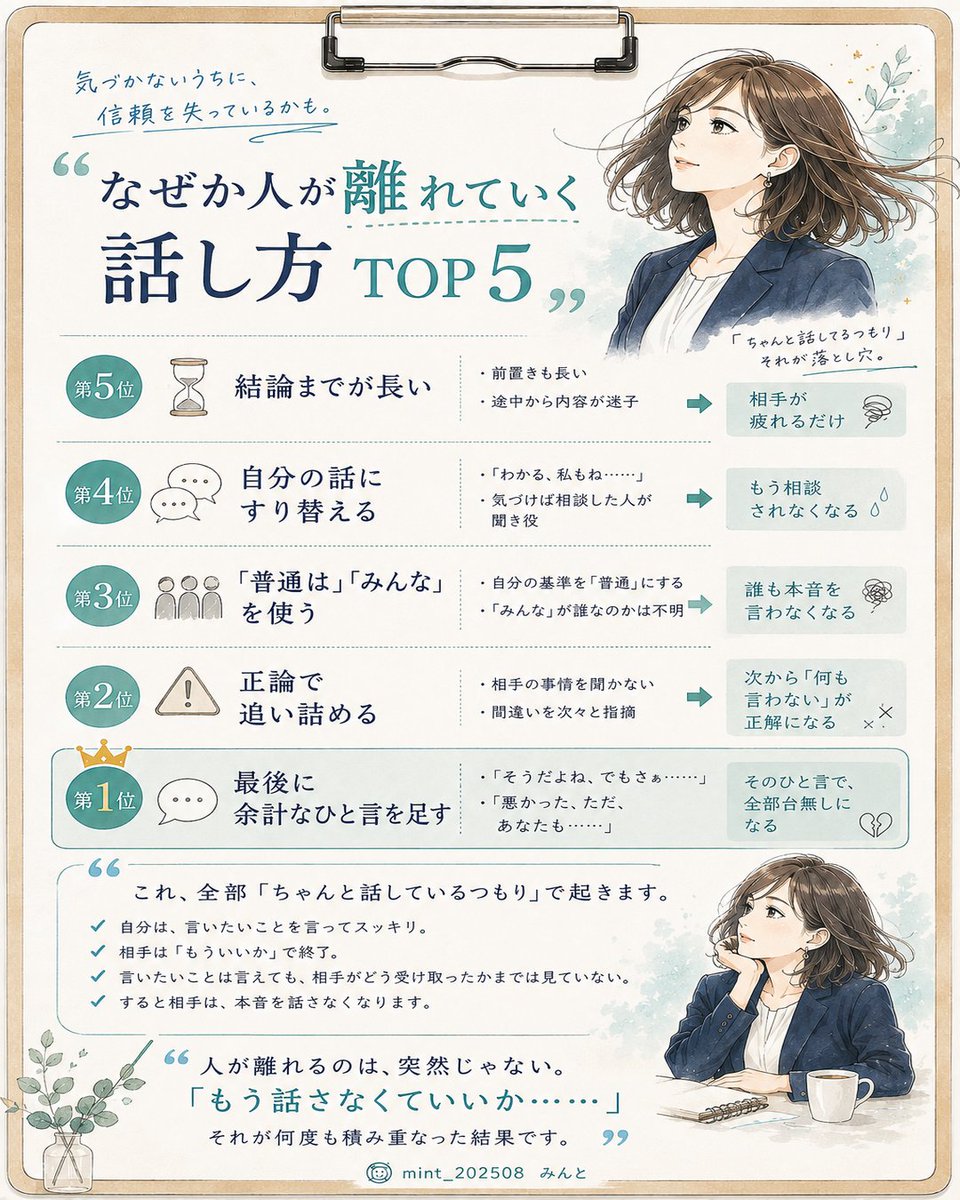 mint_202508's tweet photo. 人は、「この人にはもう話さなくていい」と思った瞬間から、心のドアを閉める。 https://t.co/ZxzWrpyLOy