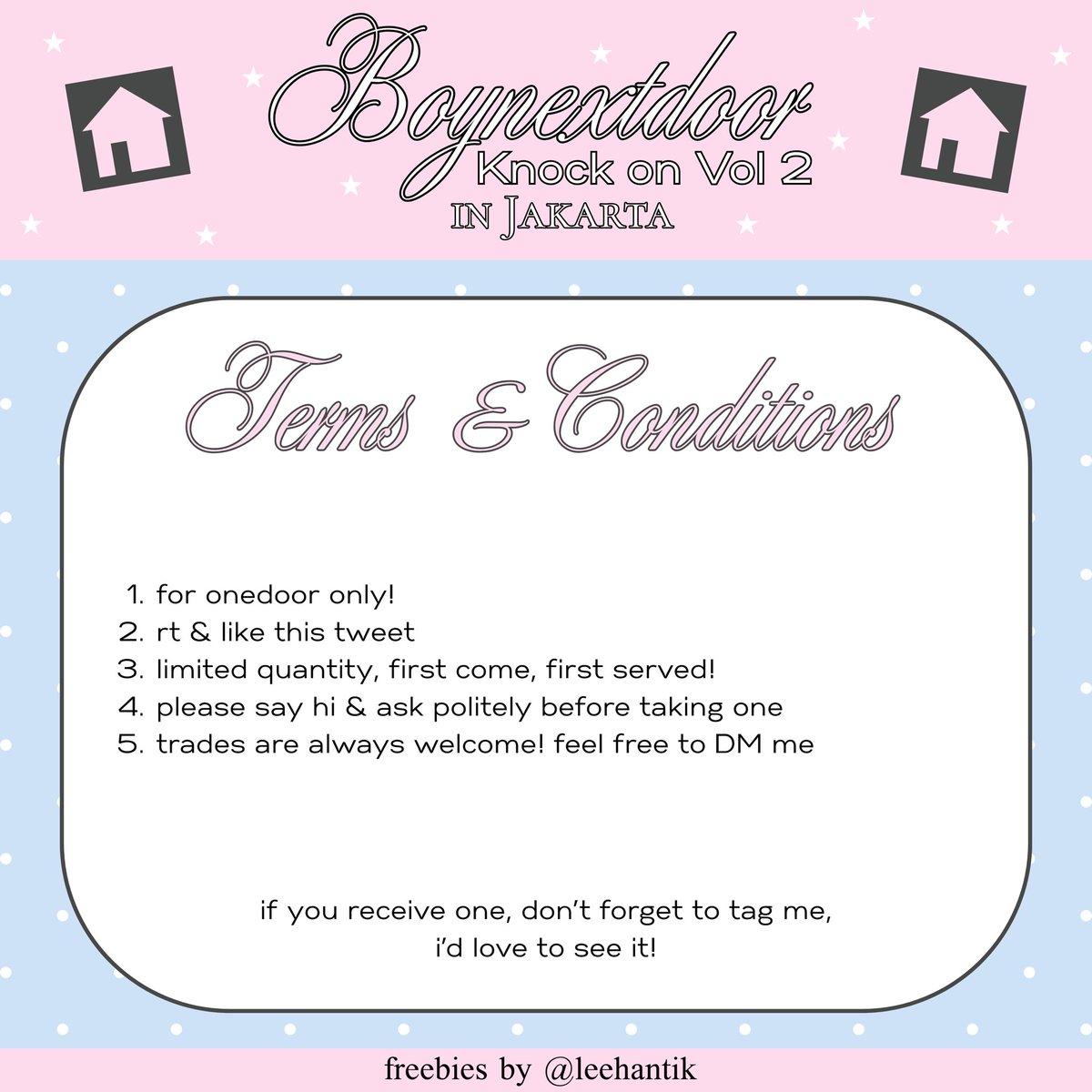 leehantik's tweet photo. BOYNEXTDOOR KNOCK ON Vol.2 in Jakarta 
freebies by @leehantik

📍 ICE BSD Hall 5–6
📅 05 December 2026

kindly read the terms &amp; conditions before claiming ♡
see you at the venue, onedoor! ദ്ദി(៸៸›ᴗ‹៸៸)

#KNOCK_ON_Vol_2_IN_JAKARTA
#BOYNEXTDOOR #보이넥스트도어 https://t.co/9lk8LXLrSQ
