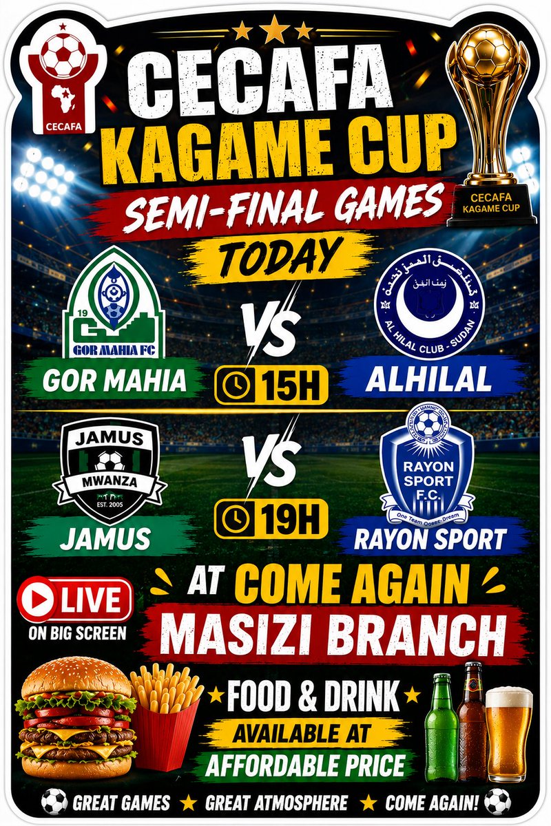 ComeAlex's tweet photo. Welcome to Come Again Masizi Branch where today we have Live #CECAFAKAGAMECUP on big screen https://t.co/J52bLKb7m8