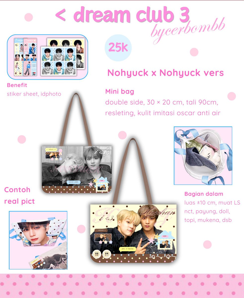 6600LD's tweet photo. giveaway mini bag Nohyuck x Nohyuck ฅ^>⩊<^ ฅ
untuk 2 pemenang— masing2 1 yaaa!
syaratnya wajib support dan sayang Jeno Haechan ( ˶°ㅁ°) !!

nanti aku spin dari komen dan aku cek akunnya, komennya aku tutup ya gtau kpn suka2 ak 😊✌🏼 https://t.co/qUq5BEt4Wu