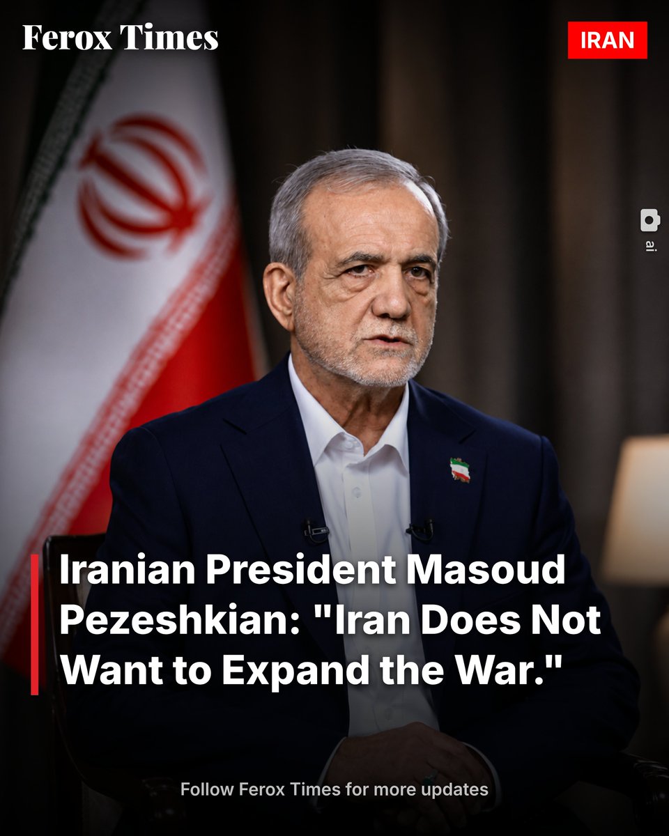 feroxtimes's tweet photo. Iranian President Masoud Pezeshkian says Iran does not seek to widen the conflict, emphasizing that Tehran wants to avoid a broader regional war while remaining prepared to defend its national security and interests.#Iran #MasoudPezeshkian #MiddleEast #BreakingNews #Geopolitics https://t.co/okd4zQzFwu