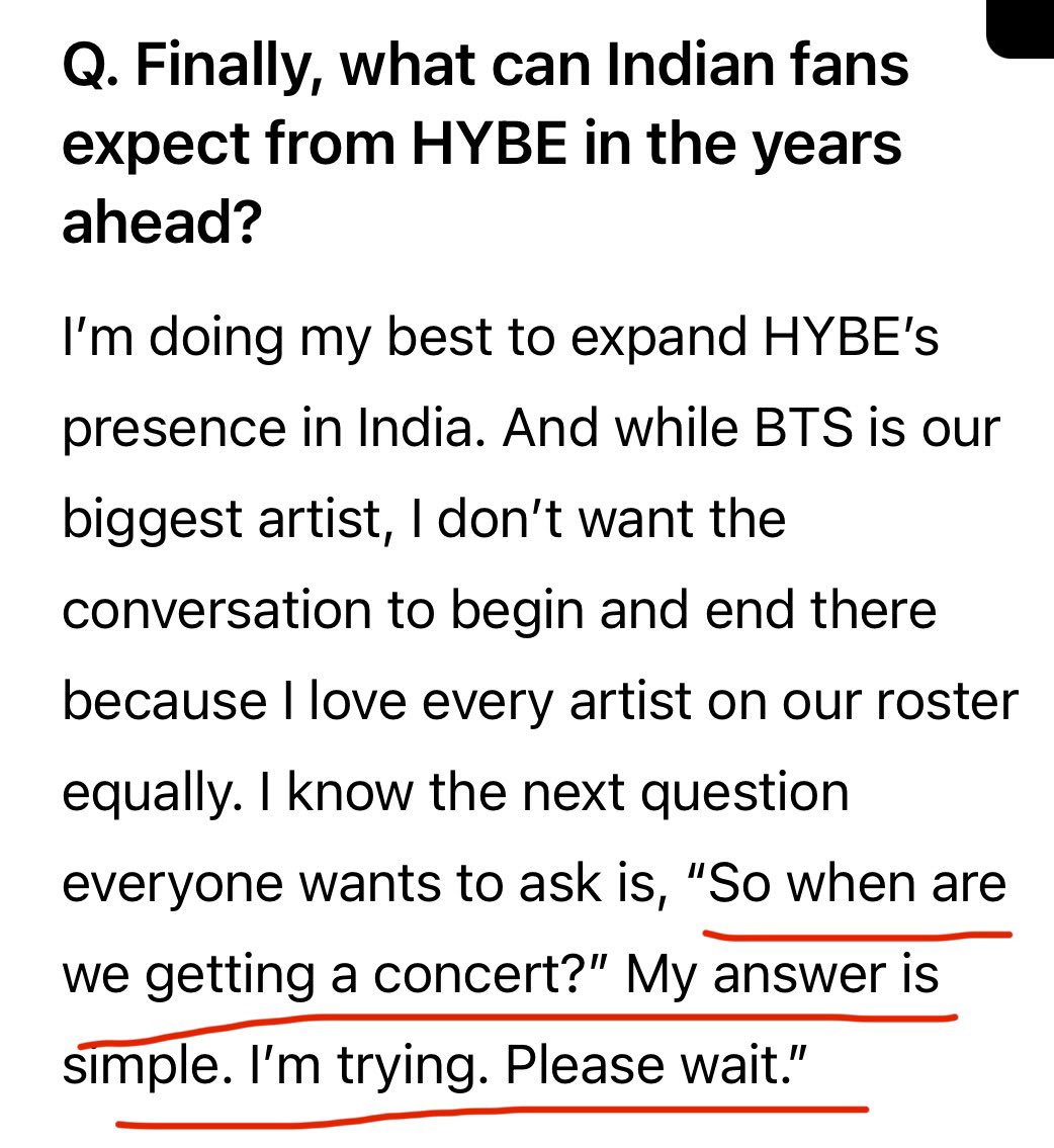 Bangtan_Caramel's tweet photo. “So when are we getting a concert ? 
- I’m trying, please wait 😭😭

HYBE INDIA CEO https://t.co/nSCuYpY5oU