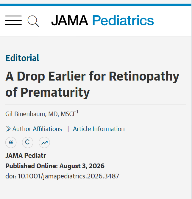 JAMAPediatrics's tweet photo. 💬 Editorial: A topical, noninvasive approach to #RetinopathyOfPrematurity could help move treatment earlier in the disease course and reduce use of invasive therapy, according to this editorial on #Dexamethasone eye drops.
https://t.co/z74oJIFYHt https://t.co/xNSISoKQXC