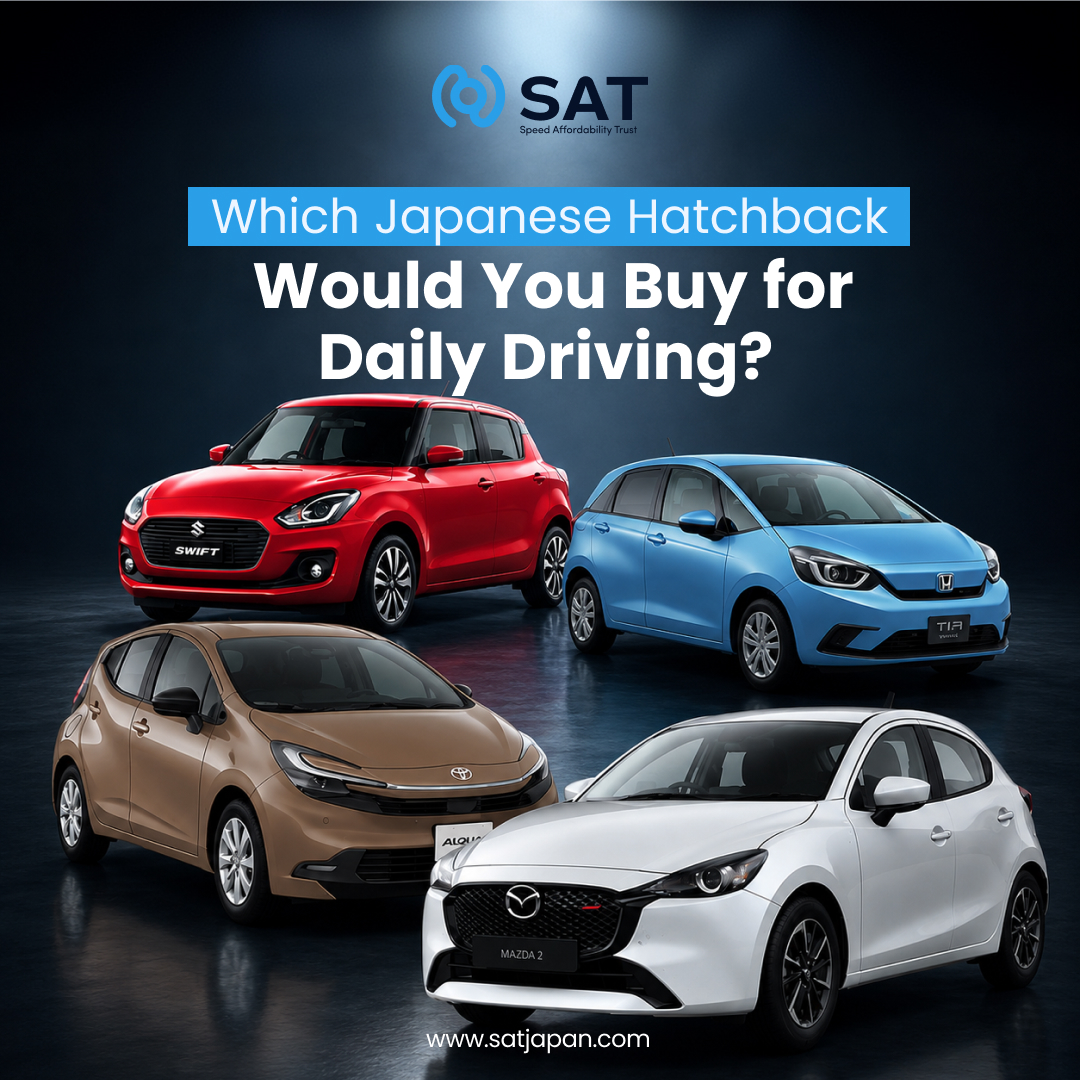 SatJapanCar's tweet photo. Every hatchback has its own strengths but which one would earn a spot in your garage?
Tell us your pick in the comments and why!
#SATJapan #ToyotaAqua #hondafit #suzukiswift #mazdademio #japanesecars #hatchback #CarComparison #DailyDriver #FuelEfficient #CityCar #hybridcars https://t.co/muvMhwBLrc