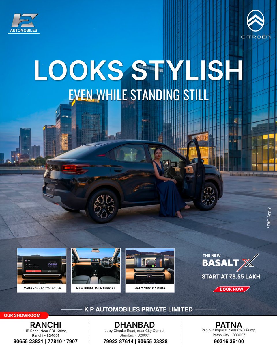 kpautocitroen's tweet photo. Stand out on every road with the New Citroรซn Basalt X. ๐ฅ
#CitroenIndia #BasaltX #SUVGoals #PremiumDrive #CitroenBasalt #SUVLife #DriveInStyle https://t.co/zC3W7f7GSa