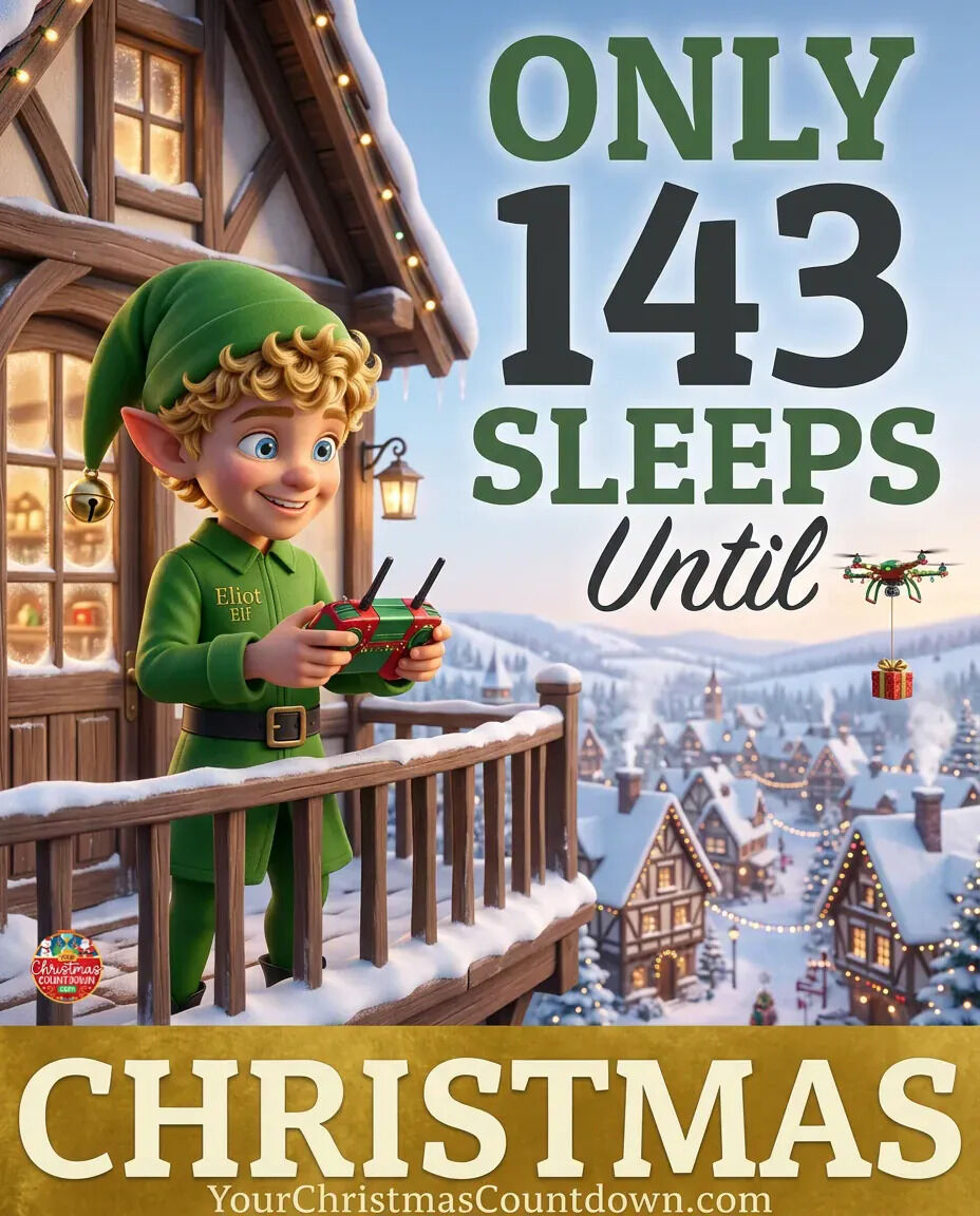 christmas_clock's tweet photo. Only 143 sleeps until Christmas! 🎄

The elves are already testing this year's deliveries... and apparently drones are involved now! 🎁🚁

Technology has reached the North Pole!

👉 https://t.co/08kJVAWqc2 https://t.co/bfE9Z3261Q