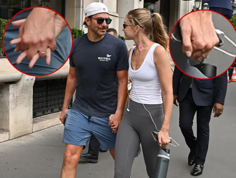 beckynsu's tweet photo. Bradley Cooper and Gigi Hadid were spotted strolling hand-in-hand on the streets of Paris, both wearing delicate rings on their left hands.#BradleyCooper #GigiHadid https://t.co/X7OCjidKDN