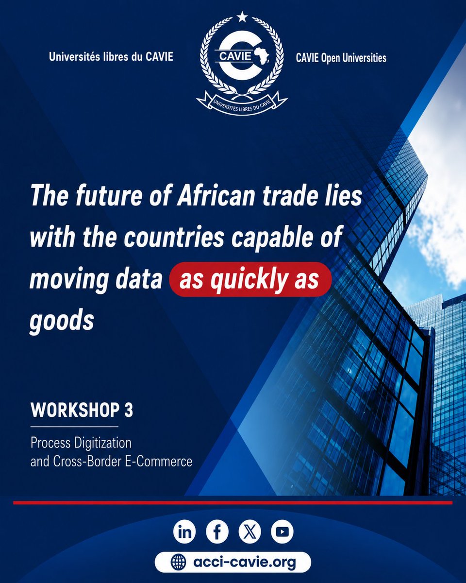 cavie_acci's tweet photo. « The future of African trade lies with the countries capable of moving data as quickly as goods. »
👉 https ://acci-cavie.org/open-university-2026-program/
#CAVIE #COU2026 #Workshop3 #Punchline https://t.co/HM1fBeVlLE