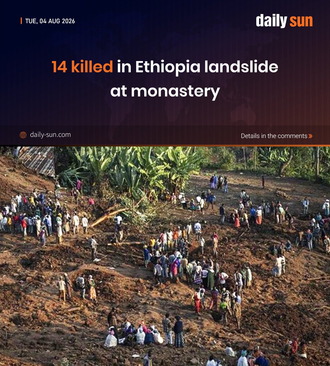 dailysunbd's tweet photo. 14 killed in Ethiopia landslide at monastery
#Ethiopia #Landslide #Monastery #NaturalDisaster #DailySun
https://t.co/zffUTC7GCQ https://t.co/psxXieGVnb