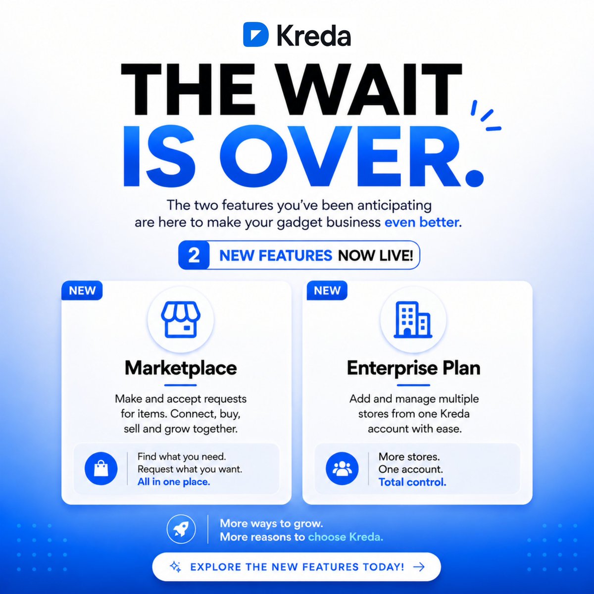 getkreda's tweet photo. The features you've been waiting for are finally here.

📌Marketplace - Find, request, buy, and sell inventory with other merchants.
📌Enterprise - Manage multiple stores from a Kreda account.
Built to help gadget businesses work smarter and scale with confidence. https://t.co/RoZ2Tfx8NL