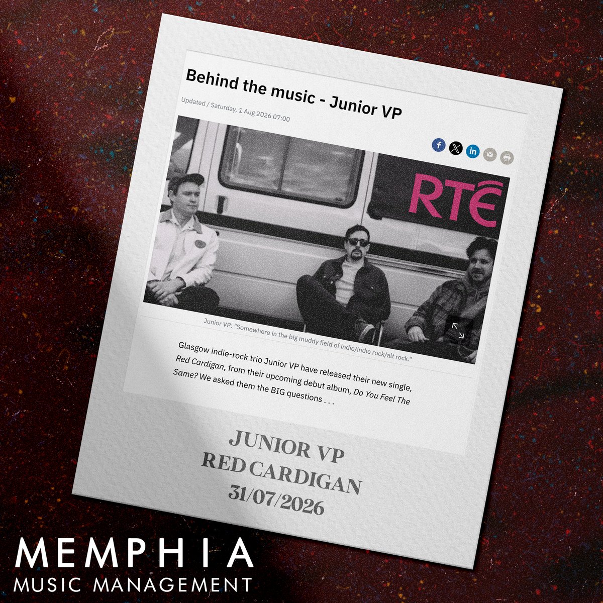 MemphiaMM's tweet photo. Thank you @rte / @RTE_Culture for going 'Behind The Music' with Junior VP in support of their new single 'Red Cardigan'.🖤

https://t.co/PUh12JnnJv https://t.co/gXaKknLN7l