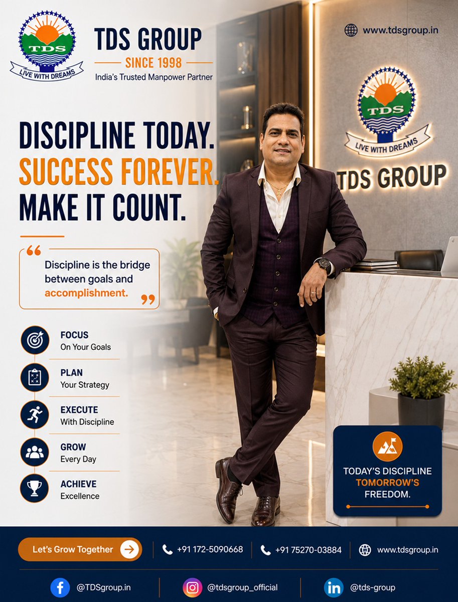 TDSGROUP2's tweet photo. Discipline is the foundation of every success story. 💼✨

Success isn't built overnight—it's earned through consistent focus, strategic planning, disciplined execution, and continuous growth.

#TDSGroup #Discipline #SuccessMindset #Leadership #ProfessionalGrowth https://t.co/BG2G2njguc