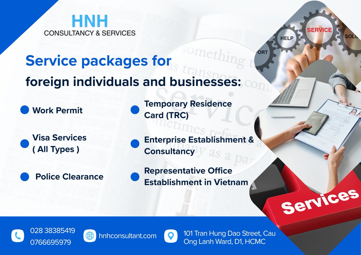 HNHConsultant's tweet photo. HNH helps foreign individuals and businesses navigate Vietnam with ease.

We provide visas, work permits, TRCs, police clearance, company registration, APEC Cards, and business compliance services.

📩 Contact us today for reliable support. https://t.co/GxMz3n68Pq
