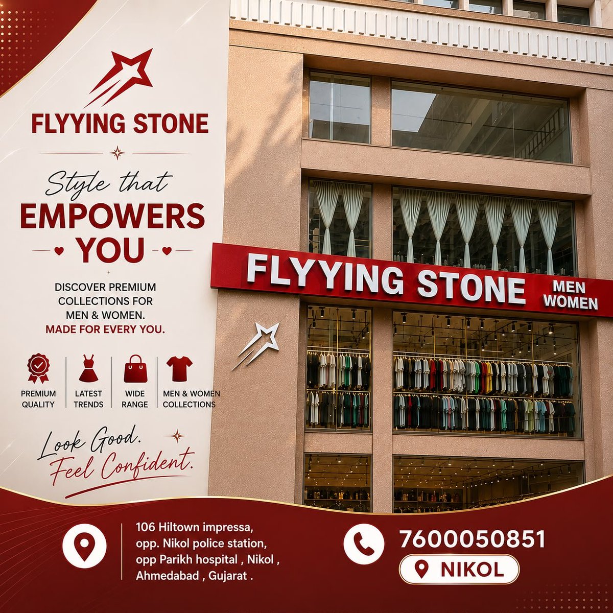 FlyyingStone's tweet photo. Upgrade Your Wardrobe Today! ๐๏ธโจ
Discover premium quality fashion made for EVERY YOU! Men & Women ki exclusive aur trendy fashion collection ke liye aaj hi visit karein Flyying Stone.
#FlyyingStoneNikol #AhmedabadClothing #FashionHub #PremiumApparel #NikolAhmedabad #Streetwear https://t.co/uxQji67BU7