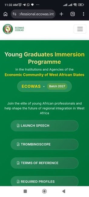sarkinnomaa's tweet photo. ECOWAS is presenting an opportunity for you.🌍

Applications are now open for the ECOWAS Young Graduates Immersion Programme (Batch 2027).

This is a 12-month, full-time, in-person programme designed for young graduates from all 15 ECOWAS member states, including Nigeria, Ghana, Benin, Senegal, and others.

Eligibility:
• Citizens of any ECOWAS member state
• Age: 18–32 years
• Bachelor’s degree or higher

Required documents:
• CV
• Motivation letter
• Academic certificates
• Valid national ID or passport

Previous stipend (Batch 2026):
• $500/month for participants posted to their home country
• $800/month plus a return flight ticket for those posted outside their home country

Note: The stipend for Batch 2027 has not yet been announced.

Application Deadline: 31 August 2026

Apply here: https://t.co/ED22TzLVjD