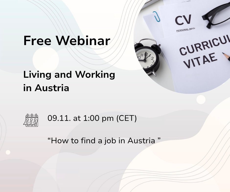 austriainuk's tweet photo. The Österreich Institut in collaboration with Österreichischer Integrationsfonds (ÖIF) is offering webinars on “Living and Working in Austria”! These free webinars are run by experts in English on Zoom. 

Register here: https://t.co/EbxR5qpWB8 https://t.co/moLTk2lbdC