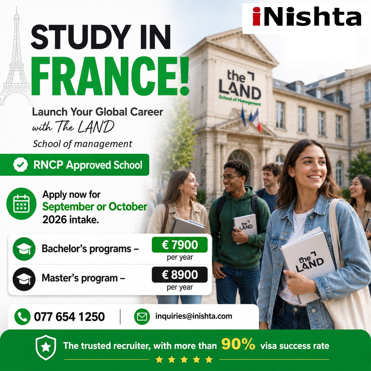 inishta's tweet photo. Study in France with LAND School of Management!

✅RNCP Approved School

📅 September &amp; October 2026 Intakes Now Open

Programmes Available

🎓Bachelor's Degree
• 9 specialisations
• Tuition Fee: €7,900 only

🎓Master's Degree
• 10 specialisations
• Tuition Fee: €8,900 only https://t.co/fkh07szjFR