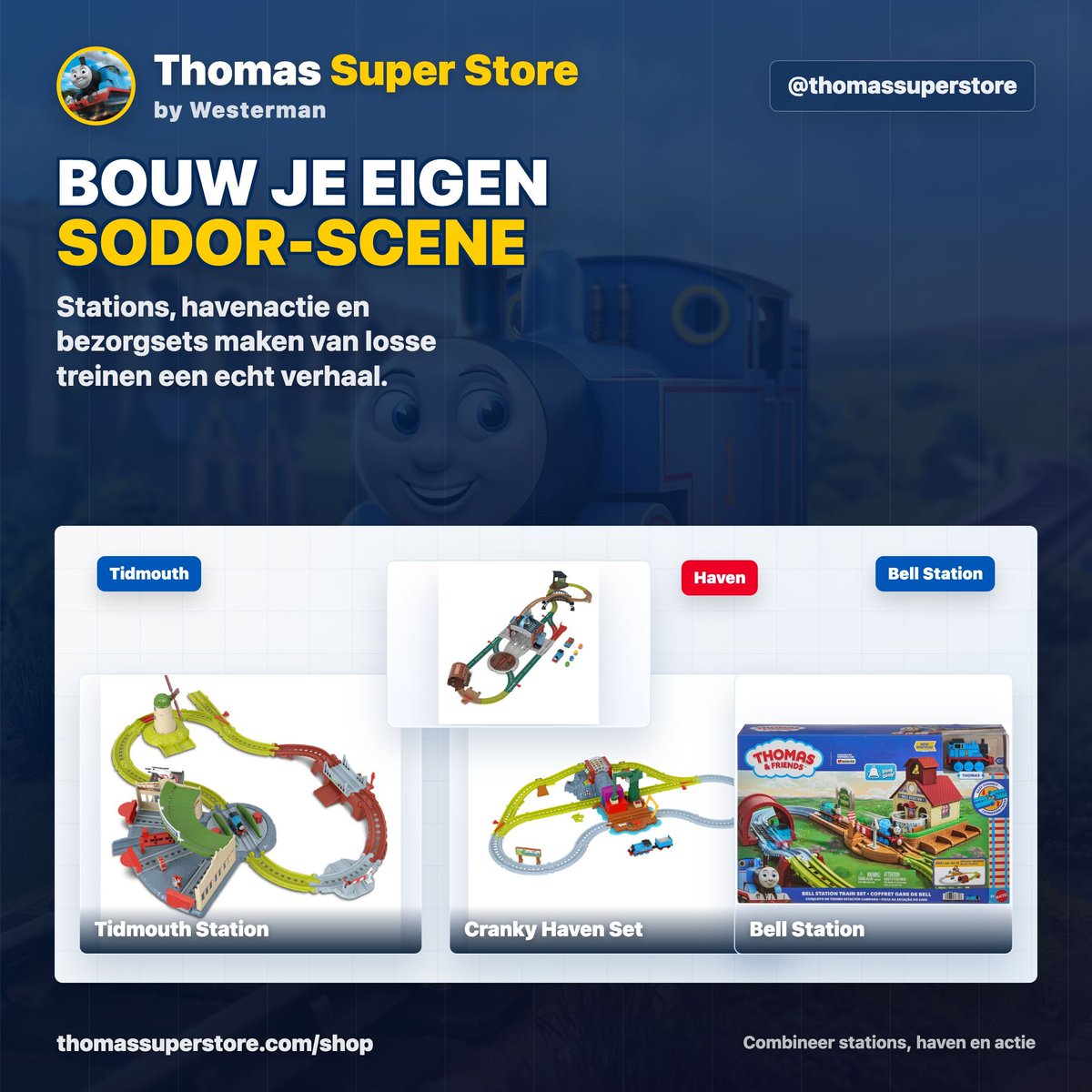 thomassuper02's tweet photo. Stations, havenactie en bezorgsets maken van losse treinen een compleet Sodor-verhaal. Combineer je favoriete sets en bouw je eigen scene.
Bekijk alle producten:
https://t.co/orCzs9nVJ7
#ThomasAndFriends #ThomasSuperStore #Sodor #Speelsets #ThomasDeTrein #Speelgoed https://t.co/78xltyZ1x9