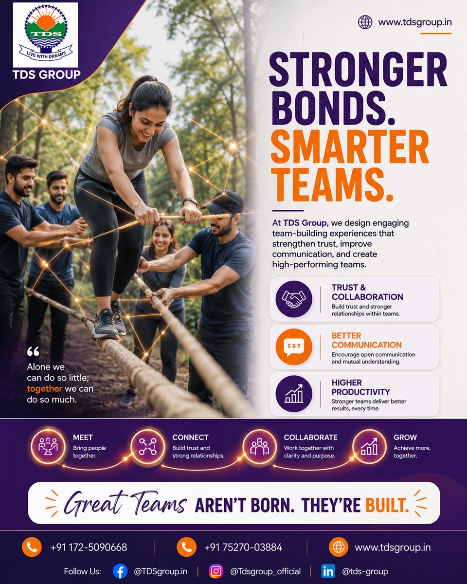 TDSGROUP2's tweet photo. Success starts with strong teams! 🤝✨
Whether it's building trust, improving communication.

#TDSGroup #TeamBuilding #CorporateTraining #LeadershipDevelopment #EmployeeEngagement #WorkplaceCulture #Collaboration #Trust #Productivity #TeamSuccess https://t.co/ZSkFz85Azj