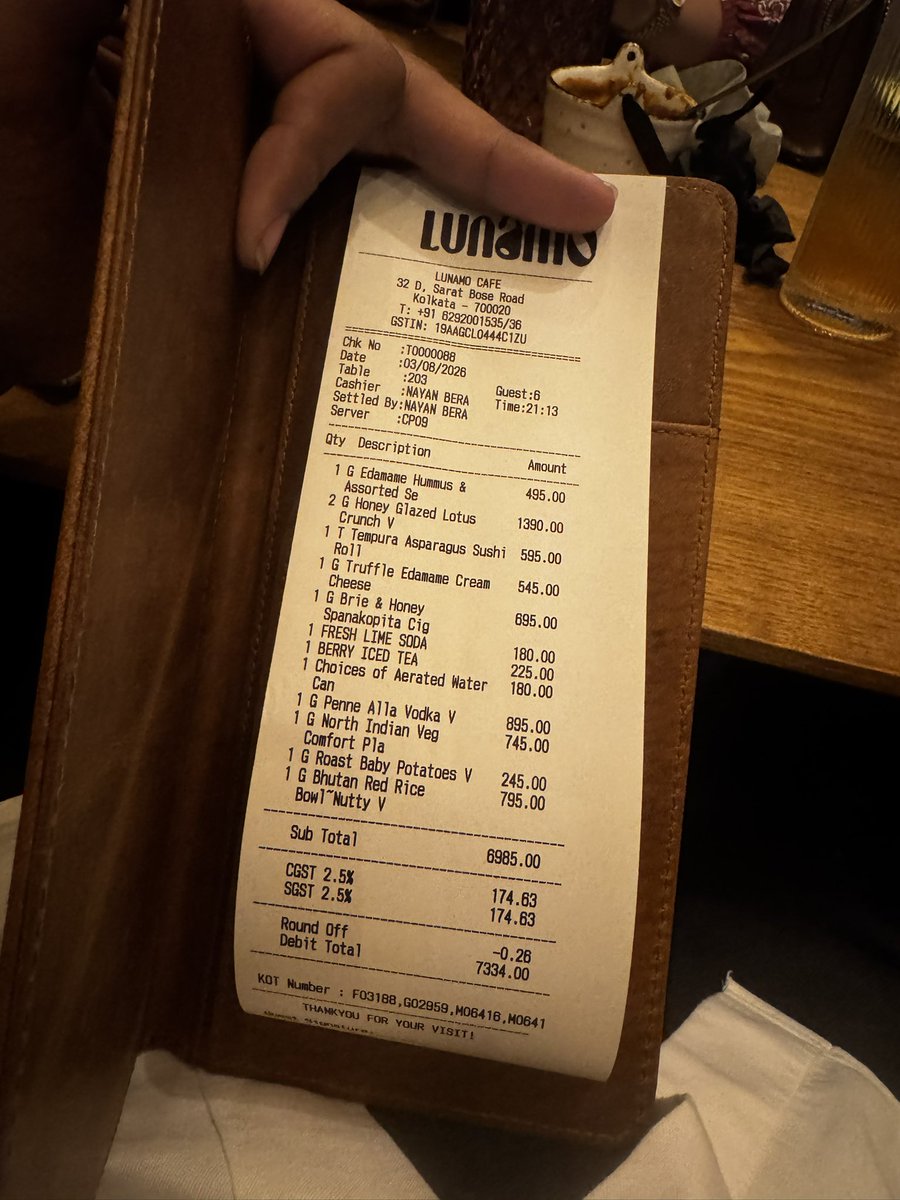 veddiwan's tweet photo. Lunaamo, Kolkata — all hype, very little substance.

• Berry Iced Tea tasted synthetic. When questioned, the bartender said they use artificial/synthetic flavouring rather than real fruit flavours.

• Roast Baby Potatoes served without any dip or condiment.

• Water kept dripping from the ceiling. We changed tables 3 times before finally leaving.

• Second-floor guests are seated beside commercial refrigerators and operational equipment, making the dining area feel more like a service/storage space than a premium restaurant.

• On a Monday, almost every pizza was “sold out”—only the Classic Margherita was available.

I had even requested a friend to arrange a reservation because of the hype.

Shivangi, the manager, was informed of every issue.

Premium prices deserve premium standards—not marketing.

@fssaiindia @jagograhakjago @kmc_kolkata  @OfficialNRAI 

#Kolkata #RestaurantReview #FoodSafety #ConsumerRights #FineDining #Hospitality
#lunamo