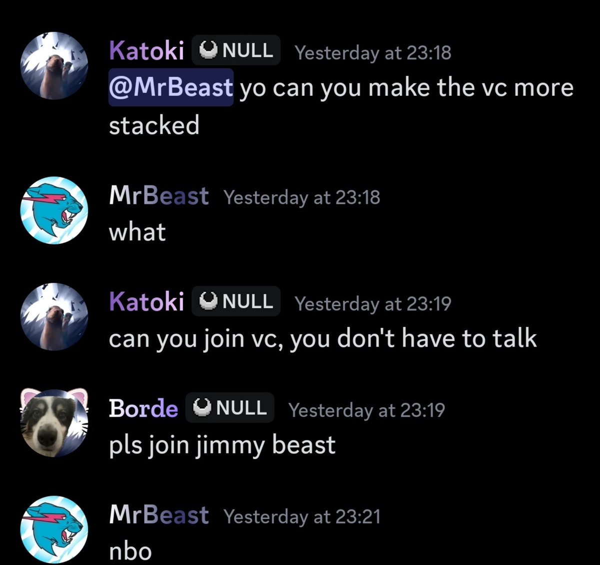 nullscapers's tweet photo. Also MrBeast didn't want to join thr vc for some reason #fakefan https://t.co/UuR601rOfs