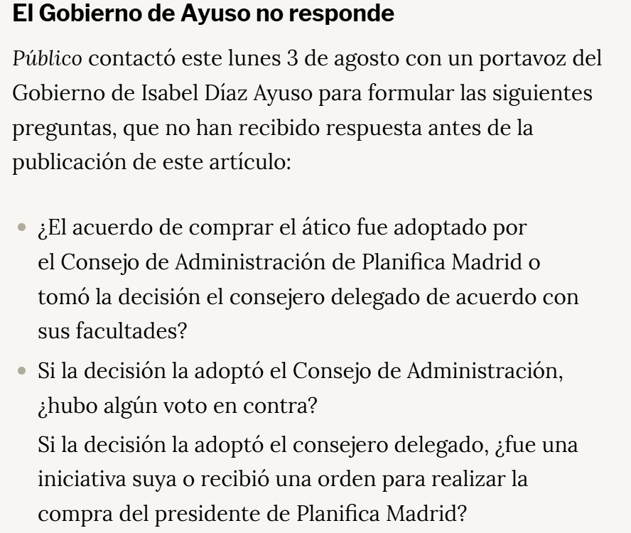 carlossmato's tweet photo. La compra del ático de lujo de Ayuso contó con cooperadores necesarios en la empresa pública que se ha gastado un pastizal de forma opaca en su capricho.
Antes de dimitir, tiene que responder a cinco preguntas.
Se las ha formulado acertadamente @publico_es
https://t.co/dFVPQS8gyc https://t.co/9cjWNNTZtd