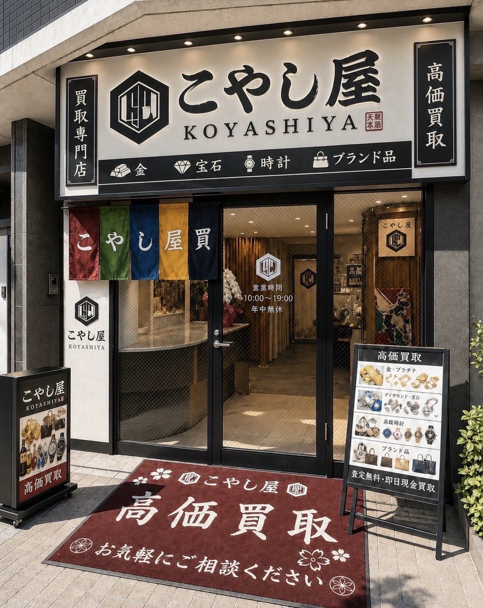 yes_boss_123's tweet photo. 【助けてください‼️】

僕の記念すべき1号店
『買取専門店こやし屋』の

【看板】と【1番右のガラスのピクトグラム】を
皆様のアイデアで完成させてほしいです🙏

【🎁10,000PayPay🎁】
と
【そのデザインをそのまま採用します】
⬆️採用された方には🎉🎉🎉

左から3枚のガラス部分と暖簾はそのまま

皆様のアイデアを借りたいのは
看板と1番右のガラス部分です‼️

ガラスにワンシート貼りが出来ないため
ある程度余白を作らないといけません。

完成された方はリプに貼り付けてほしいです！

拡散だけでも嬉しいので
皆様協力してくれたら嬉しいです🔥🔥

〆切は明日の21時まで