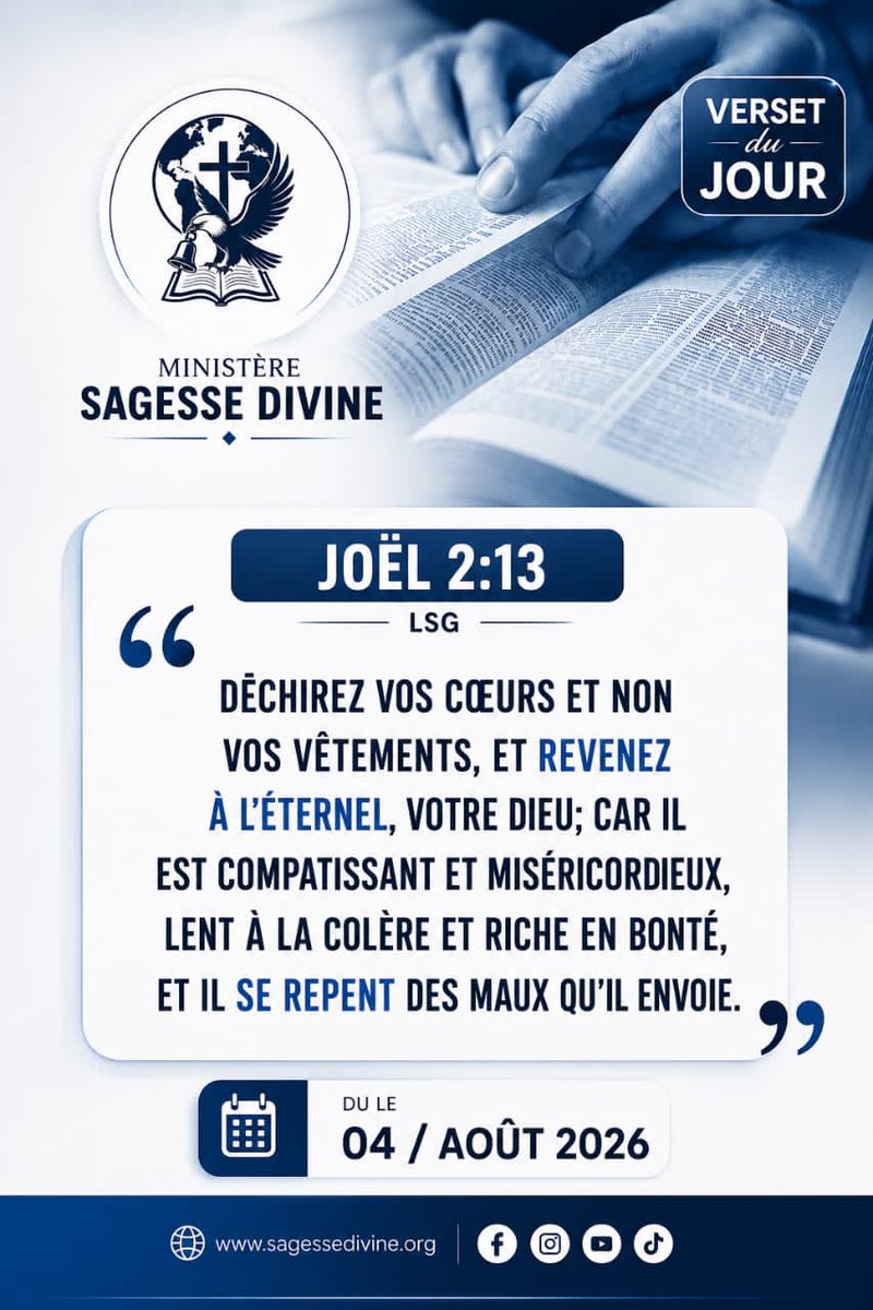 BergerBoanerges's tweet photo. BONJOUR ET BONNE MÉDITATION ✝️ 

📖Joël, 2:13📖

Déchirez vos coeurs et non vos vêtements, Et revenez à l`Éternel, votre Dieu; Car il est compatissant et miséricordieux, Lent à la colère et riche en bonté, Et il se repent des maux qu`il envoie.

@all https://t.co/mvg9w9SoKj