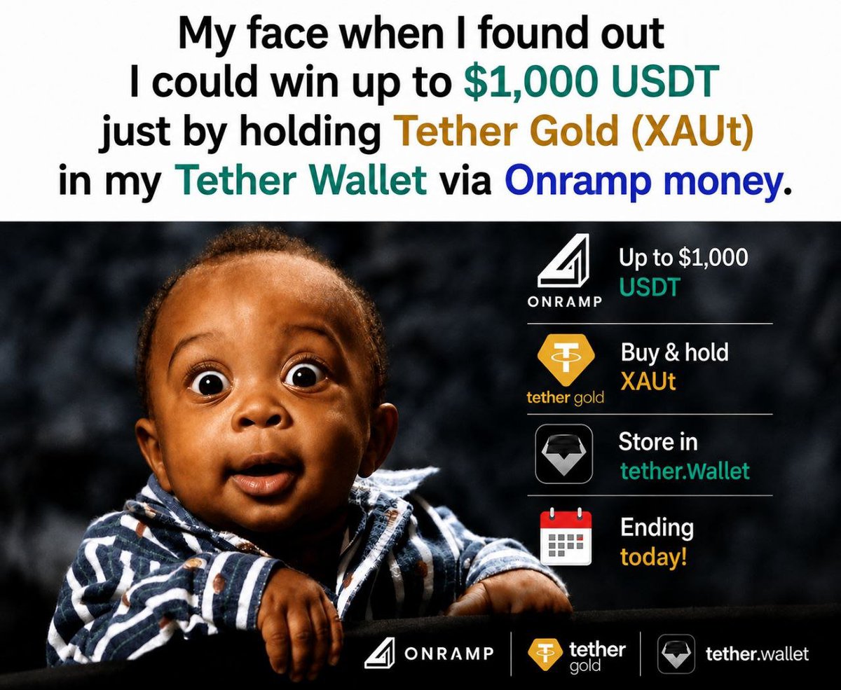 Confi776660's tweet photo. ⏳ Last chance alert

Stack @tethergold (XAUt) through @onrampmoney → park it in @tetherwallet → you’re automatically in for a shot at up to $1,000 USDT
$10,000 prize pool. Ends soon. Don’t sleep on free money.

👉https://t.co/qjlyDfNDQB https://t.co/PM3xYA9Uye