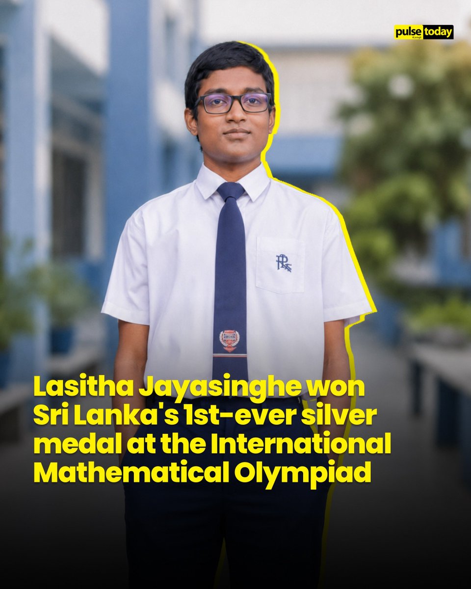 pulse_today's tweet photo. Lasitha Jayasinghe has made history by becoming the first Sri Lankan student to win a Silver Medal at the International Mathematical Olympiad.

Read more:      https://t.co/sYoDpuaBH1

#PulseToday #SriLanka #lka #slnews #IMO https://t.co/VzJZ2N50qk