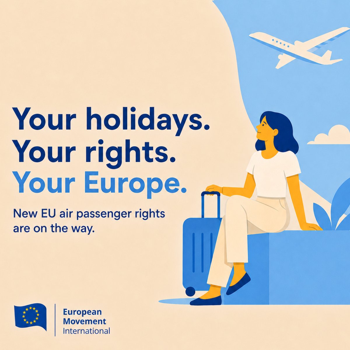 EMInternational's tweet photo. The EU just updated its air passenger rights framework for the first time since 2004.

✈️ Clearer rights when delayed or cancelled
🧳 Greater luggage transparency before booking
🎫 Protection if you miss your outbound flight

Flying in Europe just got fairer. https://t.co/Wl2PIVogaz