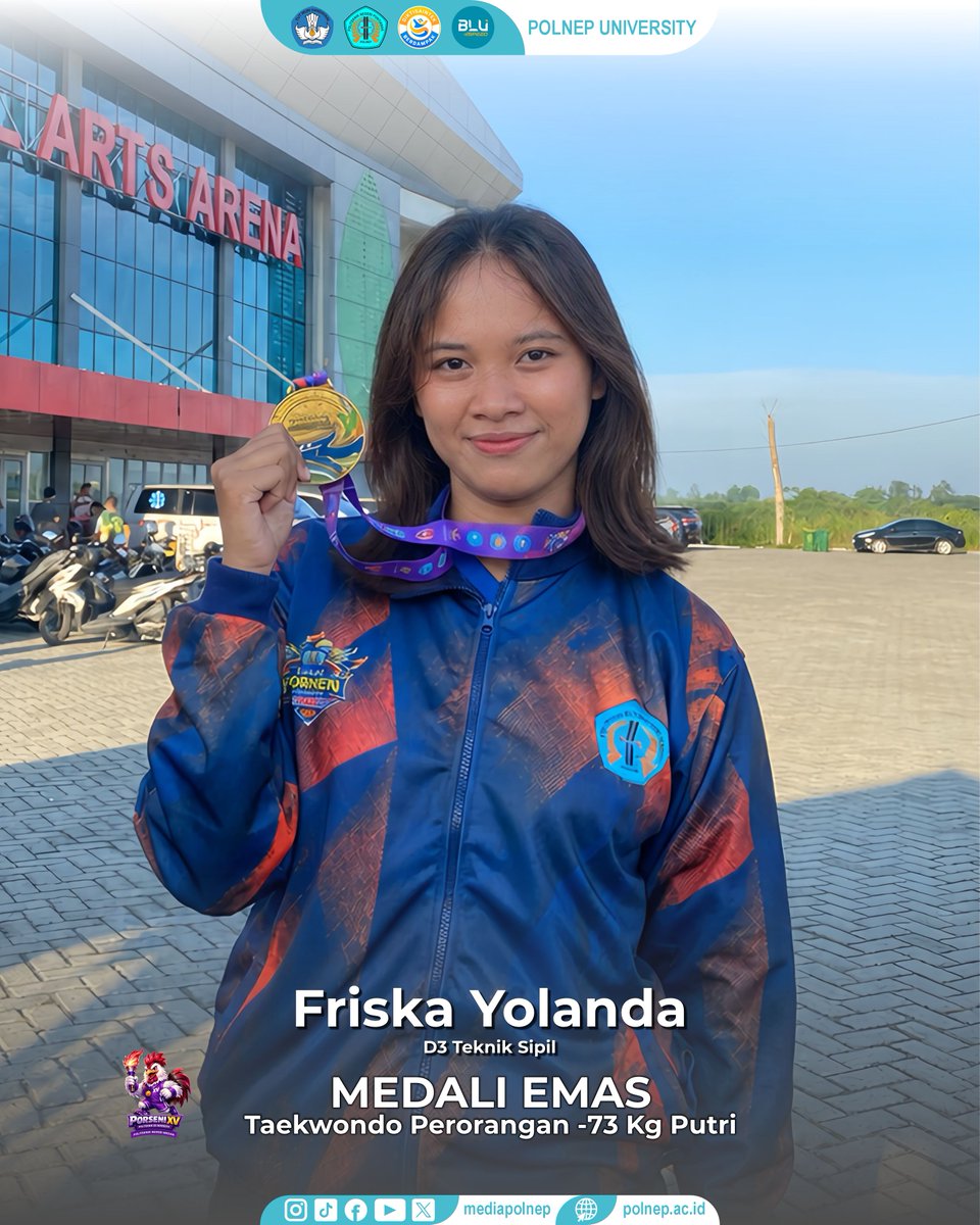 mediapolnep's tweet photo. Selamat dan Sukses Kepada Friska Yolanda Berhasil Meraih Medali Emas Taekwondo Perorangan - 73 Kg Putri pada PORSENI XV Politeknik Se-Indonesia di Medan 2026.
#Polnep
#PolnepUniversity
#Mediapolnep
#diktisaintekberdampak
#porsenixv https://t.co/haJj7WKkYE