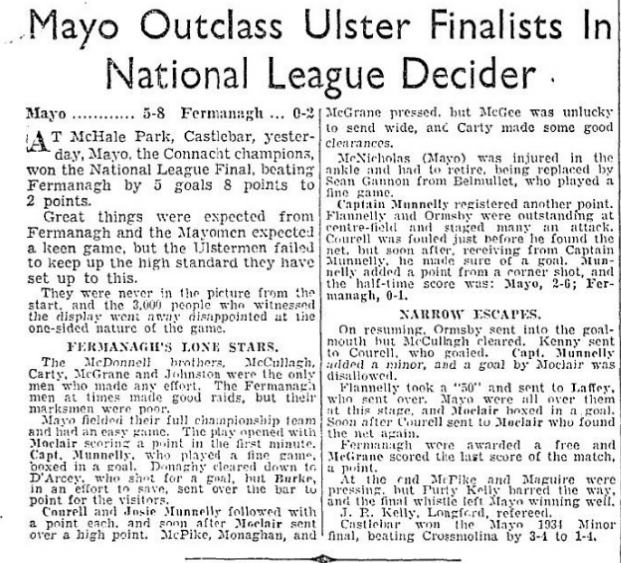 SportsHistory26's tweet photo. On this day in 1935 @MayoGAA defeated Fermanagh in the National Football League Division One Final at McHale Park in Castlebar...#mayo #fermanagh #nationalfootballleague #castlebar #gaelicfootball #gaa https://t.co/zgjF4X71eM