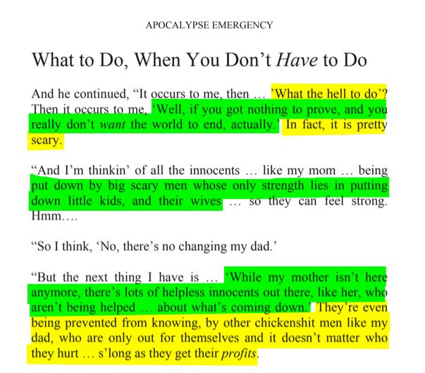 sillymickel's tweet photo. *APOCALYPSE EMERGENCY: Love's Wake-Up Call* (2013) by Michael Adzema. Ch 3, p. 45
🧵Click panel below for Thread, complete book
or, for kindle: https://t.co/qIc8F0LL4x
🧵👇 💡📚💙 #AE 🌡️ #ApocalypseEmergency ☢️ #AECH3 📖3 #TruthWarriors ❕ #psychology ☮️ #Climate 🔥🌍 #Existential😱 #EndTimes ⏰⛔ #RainbowWarriors 🦋 #thanatos 🧟♂️ #eros 🌈 #FBR 🧑🤝🧑 #resist✊