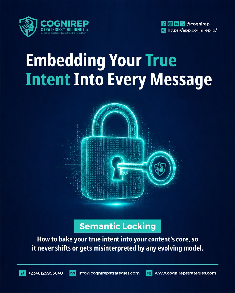 cognirep's tweet photo. How to bake your true intent into your content’s core, so it never shifts or gets misinterpreted by any evolving model. 

#SemanticSEO #BrandIntent #AIProofing https://t.co/T2ab440rV5