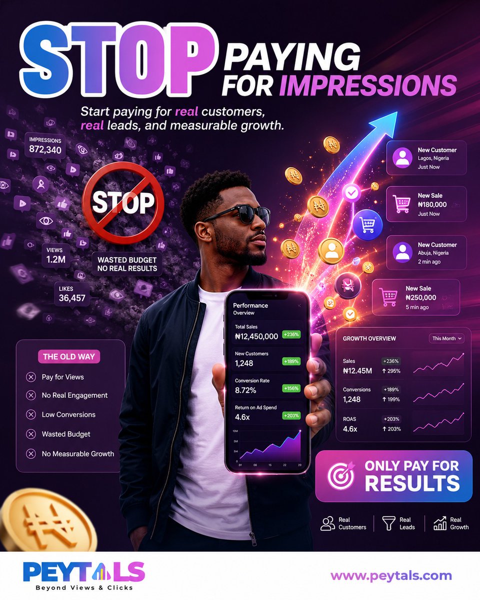 PETALSNIG's tweet photo. Stop paying for impressions.

Start paying for real customers, real leads, and measurable growth.

With Peytals, your audience doesn't just see your ads, they engage, share, and take action.

🚀 Launch your campaign: https://t.co/9NqsgK1BRx

#Peytals #PerformanceMarketing https://t.co/Te6DTSoPFu