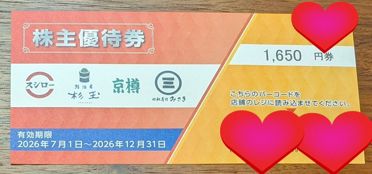 先日届いた #フードアンドライフカンパニーズ #株主優待 券を常に