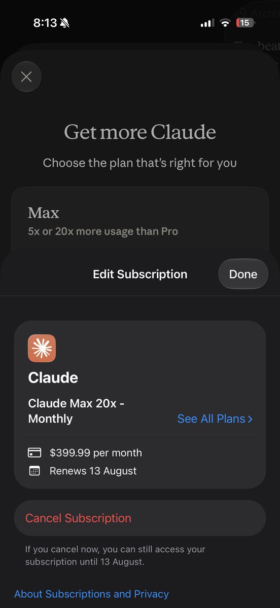 KissLandCr's tweet photo. @AnthropicAI @claudeai so I spend $400 per month to be randomly downgraded to pro? 4 days iv still received no response from your support team. 

Am I going to be compensated for the 8 days lost of my 20x plan? It’s becoming a joke. https://t.co/TwcEgEH9rh