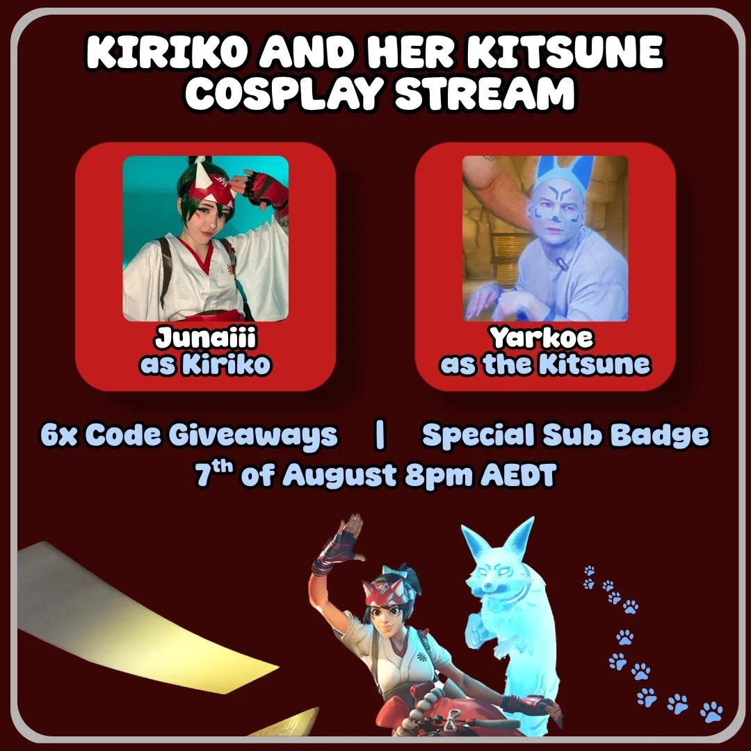 Yarkoe_'s tweet photo. KIRIKO AND HER KITSUNE ARE GOING LIVE ON FRIDAY!!

Come join me and @Junaiiiiiiii as we  beat challenges and earn 6 x Giveaways for the viewers 

Stream starting 8pm AEST 

A big thanks to @Blizzard_ANZ for the giveaways!! https://t.co/qOWyEHqAqD