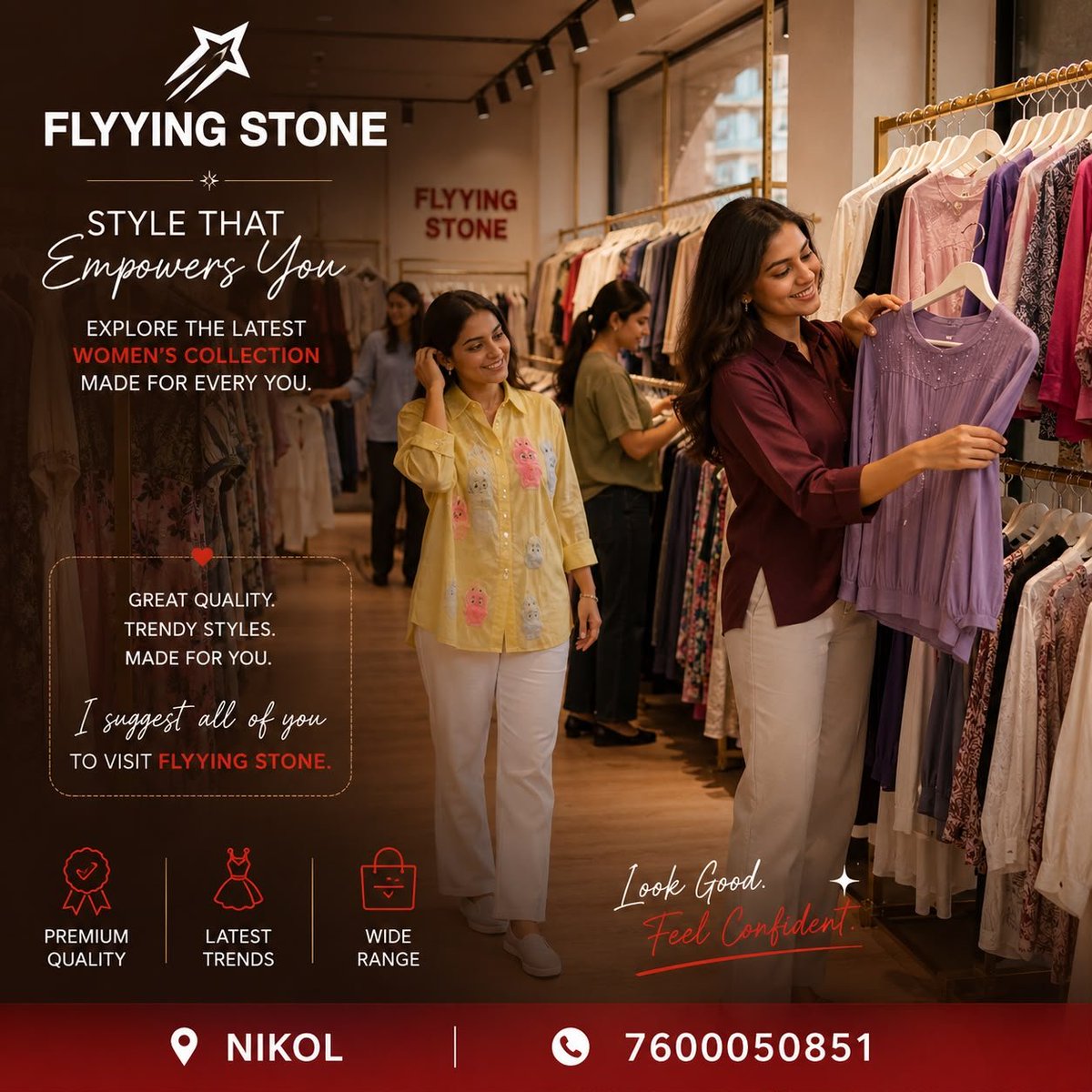 MayurKachhadia's tweet photo. Upgrade Your Wardrobe Today! ๐๏ธโจ
Discover premium quality fashion made for EVERY YOU! Men & Women ki exclusive aur trendy fashion collection ke liye aaj hi visit karein @FlyyingStone
#FlyyingStoneNikol #AhmedabadClothing #FashionHub #PremiumApparel #NikolAhmedabad #Streetwear https://t.co/USxQVCNCGf