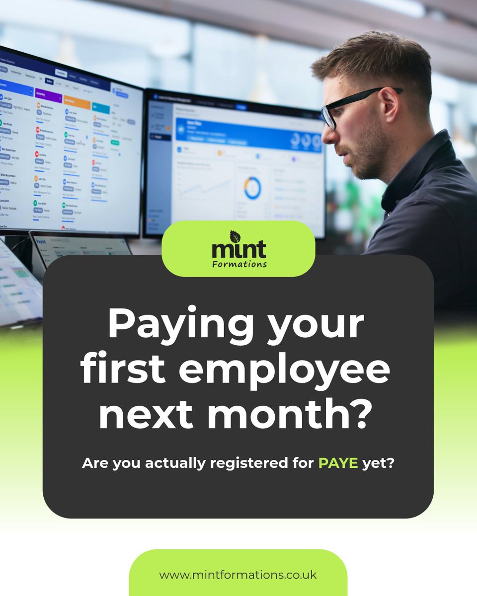 MintFormation's tweet photo. Paying your first employee? Register for PAYE with HMRC before your first payroll. Mint Formations makes it simple. From £29 + VAT.

https://t.co/XZM9eH7akU

#PAYERegistration #HMRC #PayrollServices #UKBusiness https://t.co/Sm6lov3Z5m